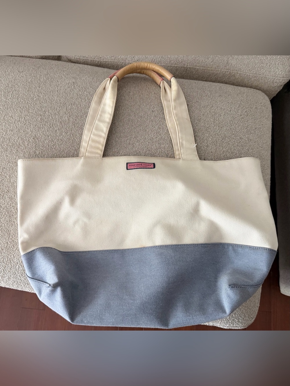 NEW Vineyard Vines Beach Tote Canvas / Leather Large Blue